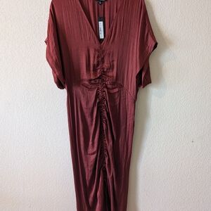 Rust Red Ruched Maxi Dress